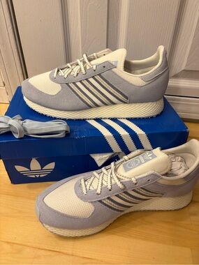 adidas Pale Blue and White Retro Runner Sneakers